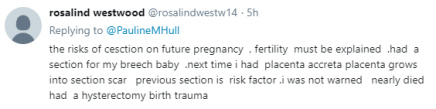 19-Jun-17 twitter tweet Rosalind Westwood re CS risks for suture pregnancie